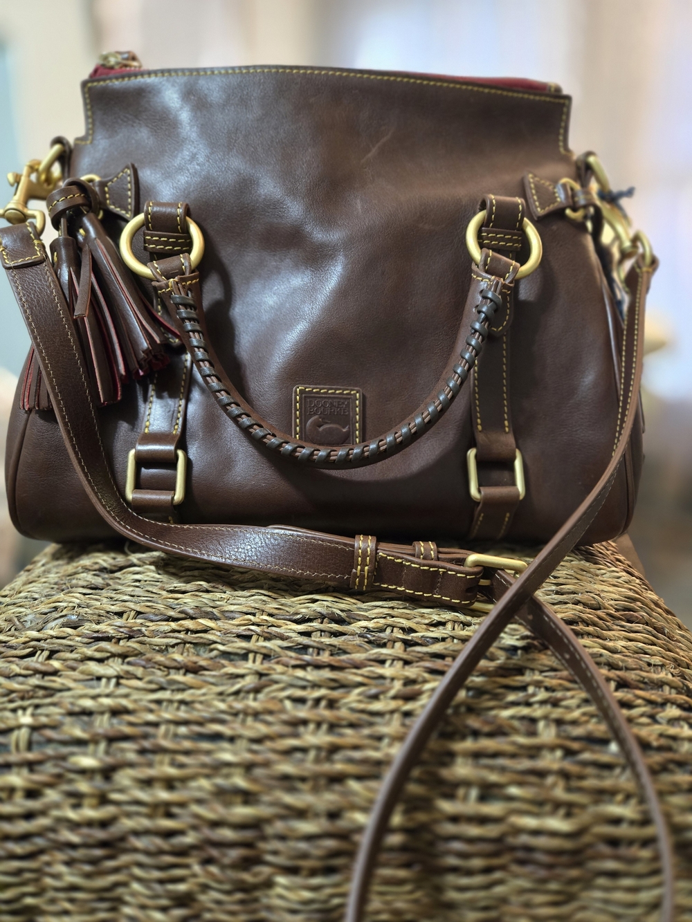 NWT Dooney & Bourke Medium Florentine Satchel Chestnut Crossbody Bag w/ Card